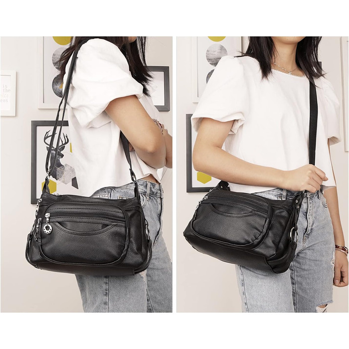 Сумка жіноча через плече NOTAG зі штучної шкіри, чорна: легка сумка-месенджер з декількома кишенями