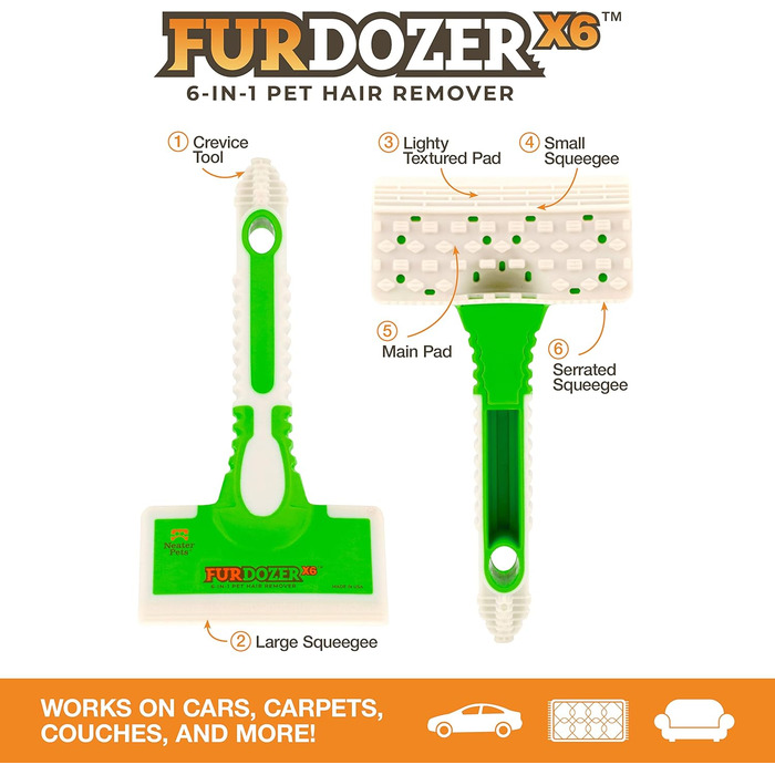 FurDozer X6 – видалення шерсті з поверхонь: собака, кіт, авто. 6-в-1 пристрій для видалення шерсті, ворсу та пилу. Ідеально для дому, автомобіля та інших поверхонь.
