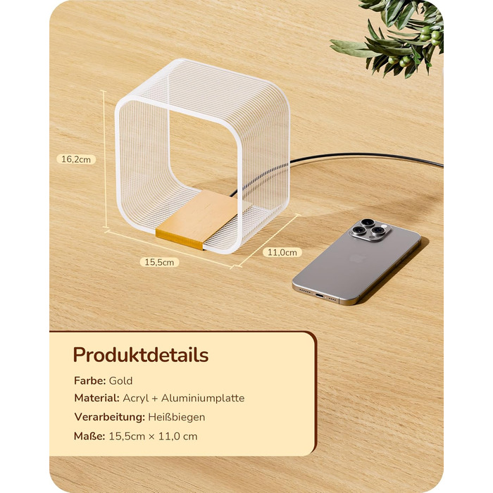 LED настільна лампа EDISHINE: сучасна лампа для спальні та вітальні, золота, з лазерним різьбленням, акрил, алюміній, 3000K, 4W