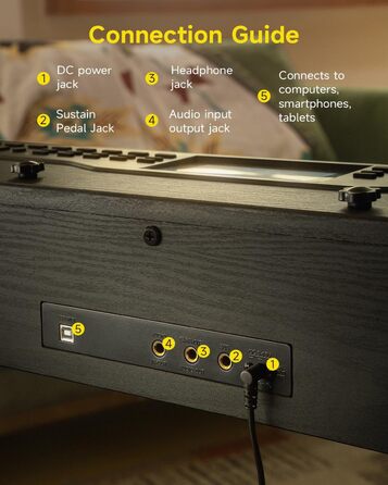 Цифрове піаніно Donner DDP-95 для початківців з 88 важними клавішами, підключення Bluetooth, LCD дисплеєм 11*5 см, 610 тембрів, 600 ритмів, 3 навчальні режими, чорний колір