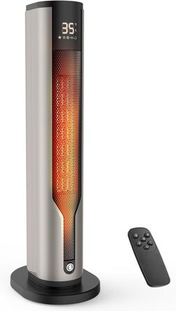 Електричний обігрівач 1500W з PTC керамічним нагрівачем, тихий 34 dB, термостат, таймер 12 год, захист від перегріву та перекидання. Ідеальний для спальні, з пультом дистанційного керування (сірий)