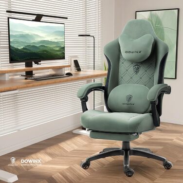 Ігровий крісло Dowinx з підігрівом та масажем попереку, з кишенею, подушкою та підніжкою, 150 кг, зелений