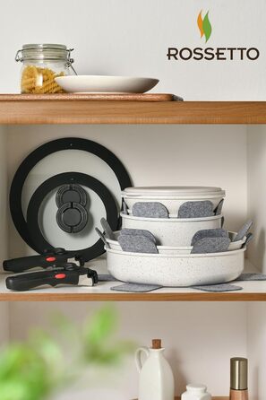 Набір посуду ROSSETTO 17 предметів: каструлі, сковороди з антипригарним покриттям, знімні ручки, PFOA & PFOS-free