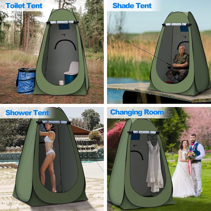 Намет для туалету та душу TUKAILAI для кемпінгу, Pop-Up, 150x150x190 см, зелений