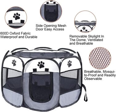 Клітка-забіг для цуценят та собак, складана, сіра, 73x73x43 см. Підходить для собак, цуценят, кроликів, морських свинок та котів.