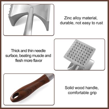 Fleischklopfer FlotRute: М'ясорубка, молоток для м'яса, 26 см, з дерев'яною ручкою, нержавіюча сталь