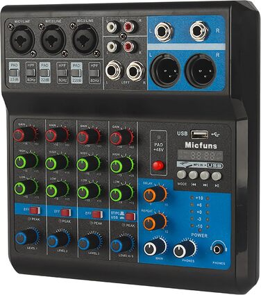 Міні аудіо DJ-мікшер 5-канальний з Bluetooth, USB, MP3, 48V фантомним живленням, стерео, для професійного студійного та сценічного використання, вечірок, KTV