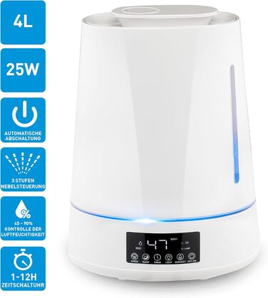 Grundig Humidifier and Aroma Diffuser 4L - Diffuser Essential Oils - Humidifier with Hygrometer and Timer - Rooms of 15 to 30m2 - 26 x 15 x 33 CM - White