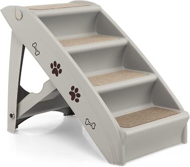 Сходинки для домашніх тварин GYMAX з 4 сходинками, складані, з пластику, з неслизькими підкладками, 4 килимками та трикутною структурою, для котів та собак (сірий)