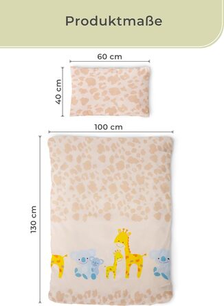 Комплект постільної білизни для дітей Gräfenstayn® з принтом тварин (жирафа, слон, коала) - 100% бавовна (ренфорс) - ковдра 135x100 см, подушка 60x40 см