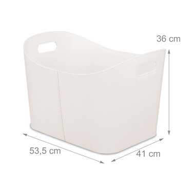 Relaxdays Cream White Wooden Basket with Faux Leather