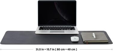 Органайзер для столу шкіряний (PU) з антиковзким покриттям та килимком для миші, 80x40 см, чорний