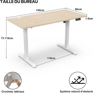 Регульований стіл Homall 140x60 см з USB-роз'ємом, комп'ютерний стіл для дому та офісу, ергономічний (білий)