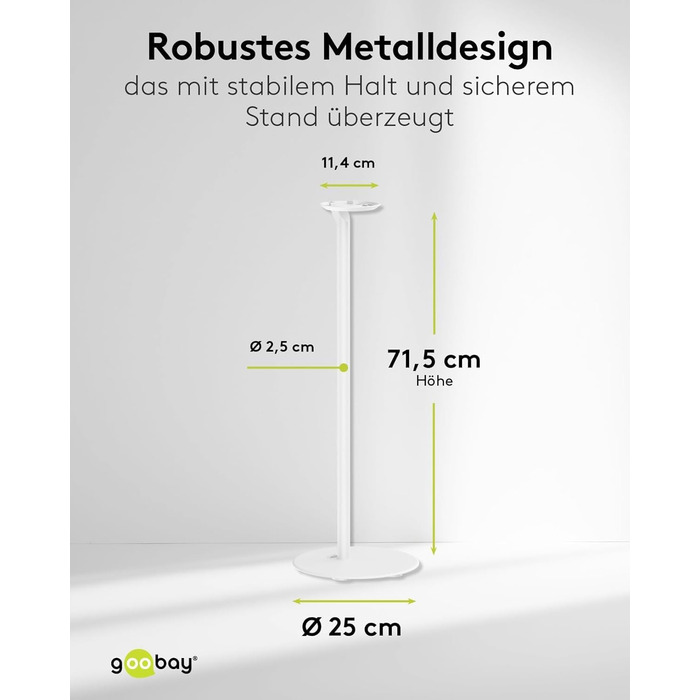 Стійка-підставка для колонки Sonos Era 100 від Goobay, з кабелем-менеджментом, біла, висота 71 см, витримує до 3 кг (71983)