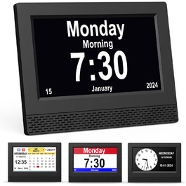 Ykall 7-Inch Digital Calendar Clock for Seniors, Alarm Clock with Reminder Function, Clear Day/Date and Time, Large Display, Ideal for Dementia and Alzheimer's Patients