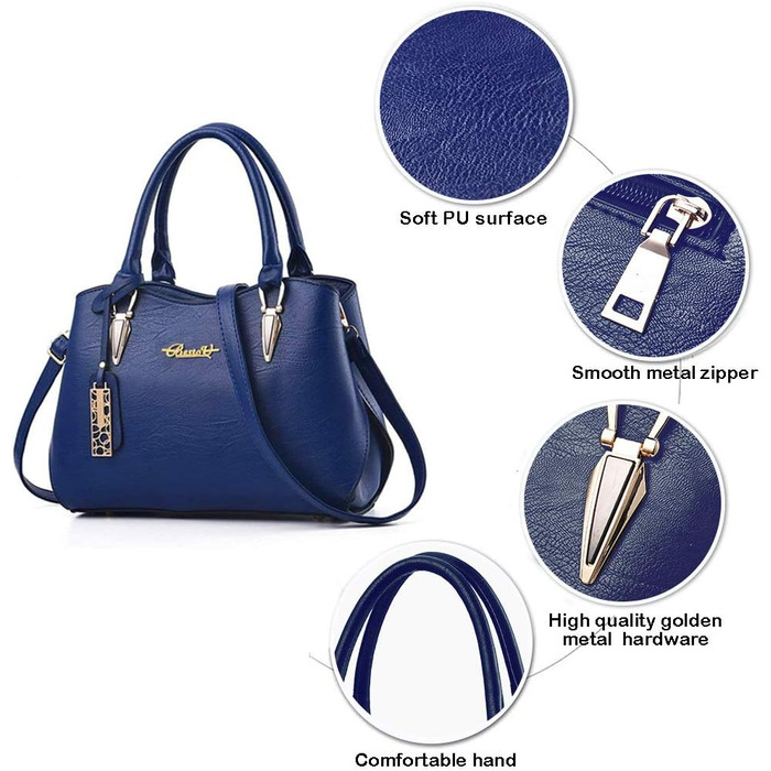 Жіноча шкіряна сумка BestoU велика, через плече, блакитна