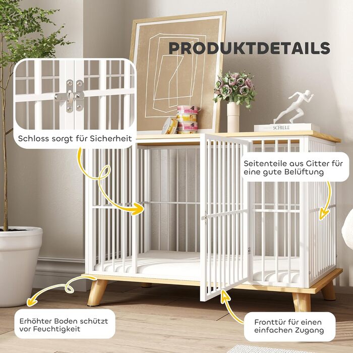 Клітка для собак PawHut з дверима та подушкою, сталева, для дому, середніх собак до 15 кг, 86x60x70 см, колір дуб+білий