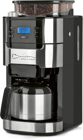 Кавомашина Barista Filterkaffeemaschine з регульованим млинком та термокружка | Функція підігріву, таймер 24 год та перманентний фільтр | Для 10 чашок кави | Кавомашина для зерен та меленої кави [Нержавіюча сталь] 5) Нержавіюча сталь - термокружка - з мли