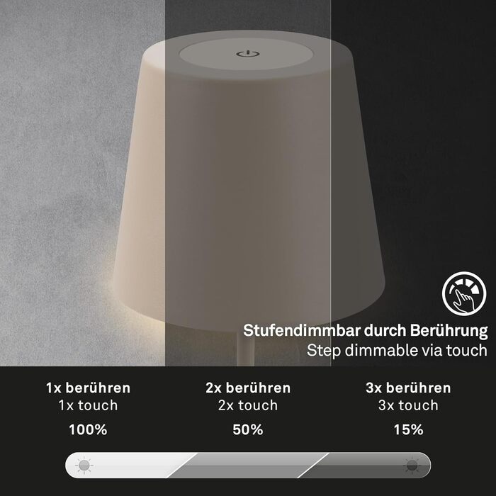 LED настільна лампа BRILONER: бездротова, сенсорна, димер, регулювання висоти, для дому та кемпінгу, 36x10,5 см, бежевий, тепле біле світло