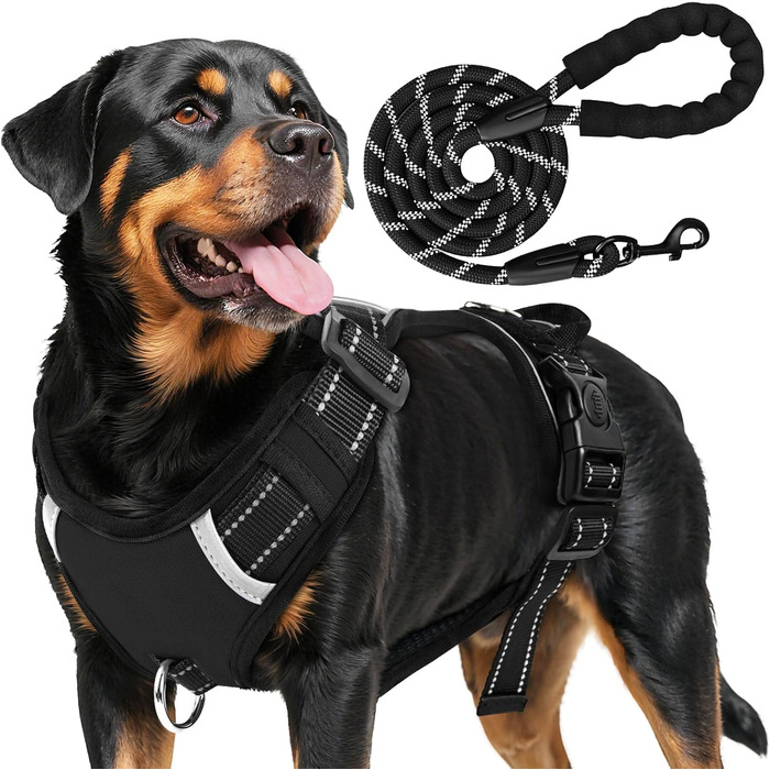 Нашийник для собак великих порід з ручкою, без обмеження грудної клітки, дихаючий, безпечний, світловідбиваючий, без Pull, для тренувань та активного відпочинку, Sti 2 Bau (L, чорний)