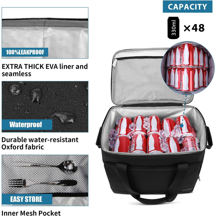 Термосумка Lubardy 15L/30L сіра/чорна: велика, складна, водонепроникна, для пікніків та обідів