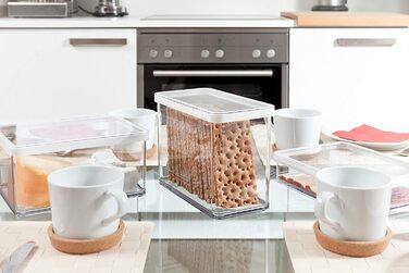 Rotho Loft 5-Piece Storage Canister Set with Lids, Various Sizes, Food-Grade Plastic (PP), BPA-Free, 2 x 2.1l, 1 x 1.0l, 2 x 0.5l (30.0 x 21.0 x 15.0 cm) (transparent/white)
