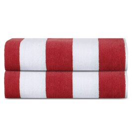 Пляжні рушники SweetNeedle Cabana Striped Classic, махрова тканина зі 100 бавовни, рушник для басейну кільцевого прядіння, швидковисихаючі, 450 г/м, 2 шт. и, для дорослих (Cabana червоний, 76 x 152 см) 2 предмети Cabana червоний