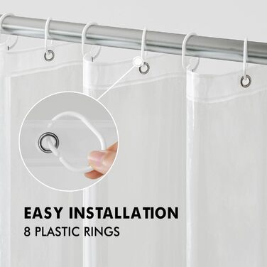 Шторка для душу MIULEE 180x210 см, антигрибкова, пластикова, водовідштовхувальна, з магнітами, 12 кілець, прозора