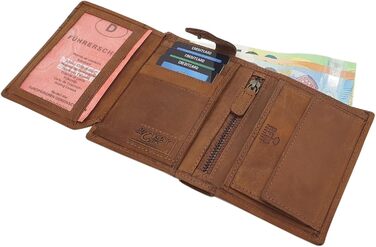 myledershop Genuine Buffalo Leather Wallet/Bifold/Cardholder/Money Clip in Portrait or Landscape Orientation with Wolf Motif and RFID & NFC Protection (Model 1 / Portrait/Cognac)