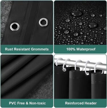 Шторка для душу URAQT, антибактеріальна, водонепроникна, швидковисихаюча, PEVA, 180x180 см, 12 кілець, для ванни (Біла)