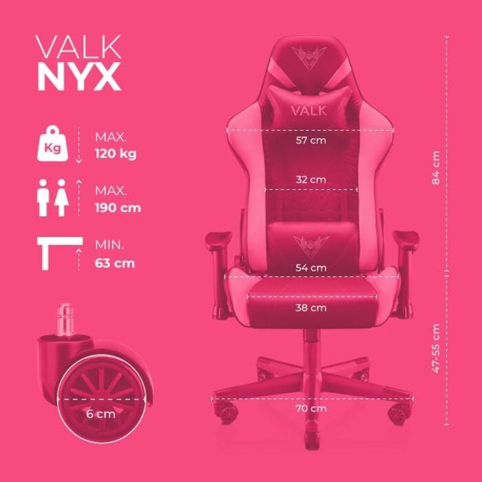 Ігрове крісло VALK Nyx з дихаючої тканини, 2D-підлокітники, ергономічне, нахил 160°, фіолетове для геймерів і офісу