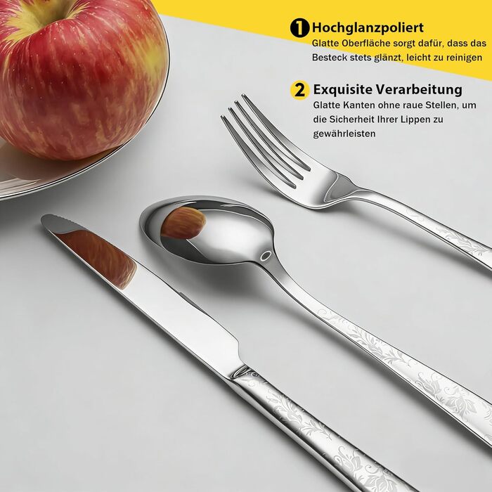 Набір столових приборів EIUBUIE з нержавіючої сталі 30 предметів, з квітковим малюнком, полірований, для 6 осіб, для дому та вечірок, можна мити в посудомийній машині