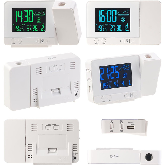 infactory Projection Clocks: Radio Weather Station with Projection Alarm, Outdoor Sensor, and USB, White (Radio Projection Clock, Clock with Projection, Outdoor Temperature Display)