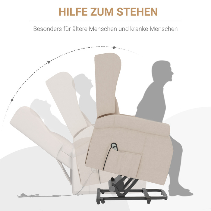 HOMCOM Electric Reclining Chair with Lie-Flat Function, Senior Recliner with Lift Assist, Up to 200kg, 72.5x94x109cm, Cream