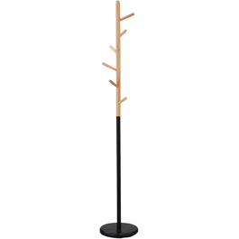 IDIMEX Clothes Rack Enrico, Elegant Standing Coat Rack with 6 Hooks, beautiful coat rack made of metal and pine wood in white/natural (black/natural)