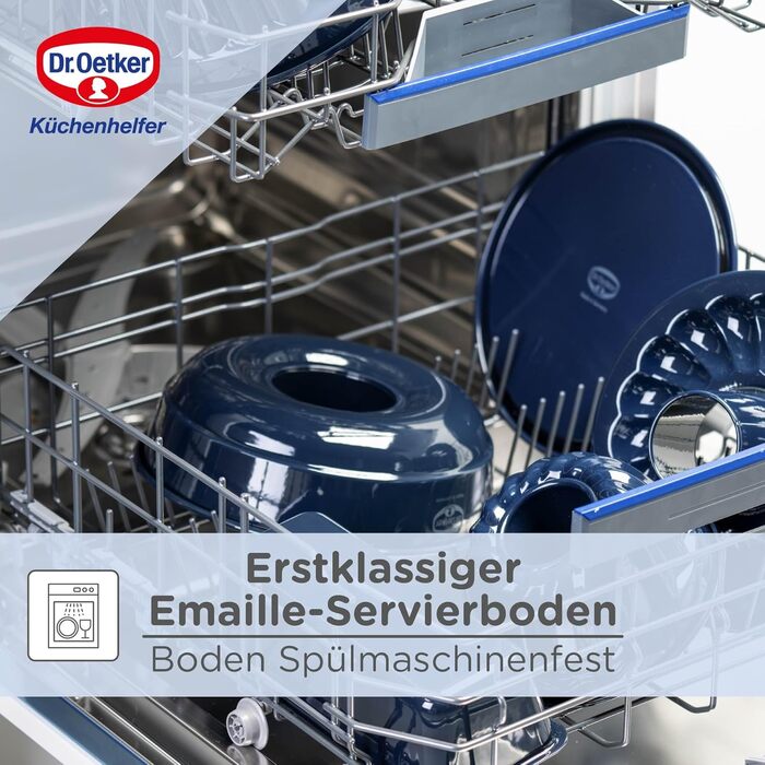 Форма для випікання Dr. Oetker Back-Liebe, кругла, емальована, 26 см, з антипригарним і стійким до подряпин дном, високий бортик, темно-синя, термостійкість до 230°C
