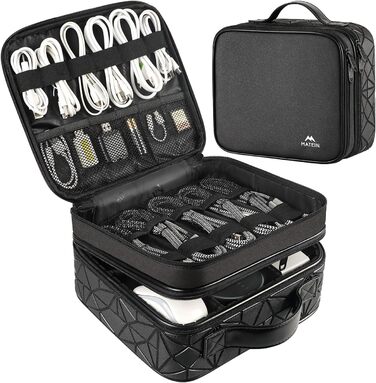MATEIN Cable Bag Organizer, Cable Bag Travel 3-Layer Cable Organizer Cable Storage Cable Organizer Bag for Phone, Charger Cables, Electronics, Black