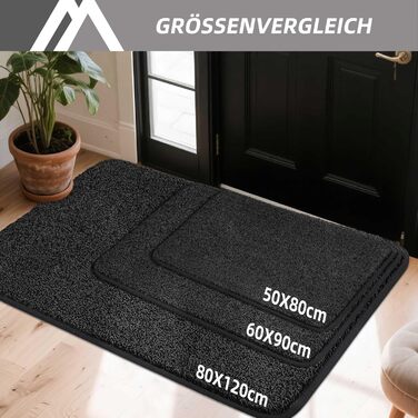 Килимок для входу COSY HOMEER 50x80 см, чорний - м'який, вологопоглинаючий, антиковзкий, для кухні, коридору, приміщення