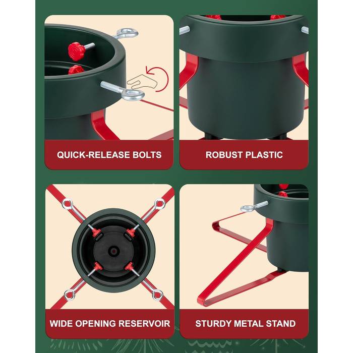 Підставка для ялинки з водою PUDO: міцна, для ялинок до 2,5м, зелений колір