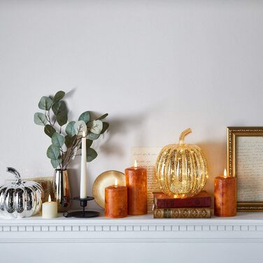Lights4fun 3-Piece TruGlow® LED Real Wax Candles with Remote Control and Timer, Orange, Battery-Powered, Autumn Decor, Orange Halloween Decor, Modern Autumn Decoration, Candles with Remote Control