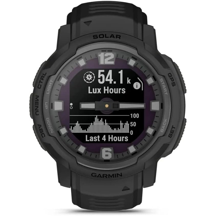 Garmin Instinct Crossover Solar: гібридний смарт-годинник з сонячною зарядкою, 45 мм, чорний, 70 днів роботи, GPS, Cardio, SpO2, Activity Tracker