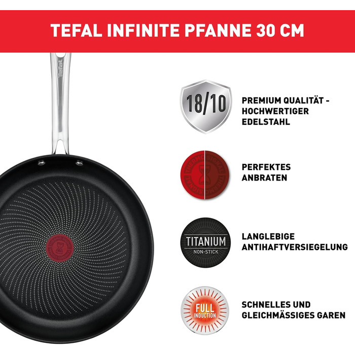 Сковорода Tefal Infinite Induction 30 см з антипригарним покриттям та індикатором температури