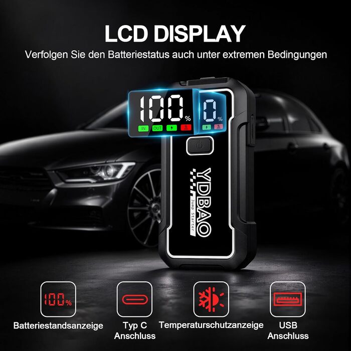 Бустер для автомобіля Starthilfe Powerbank 10000A для 12V авто, пусковий пристрій 9188DE