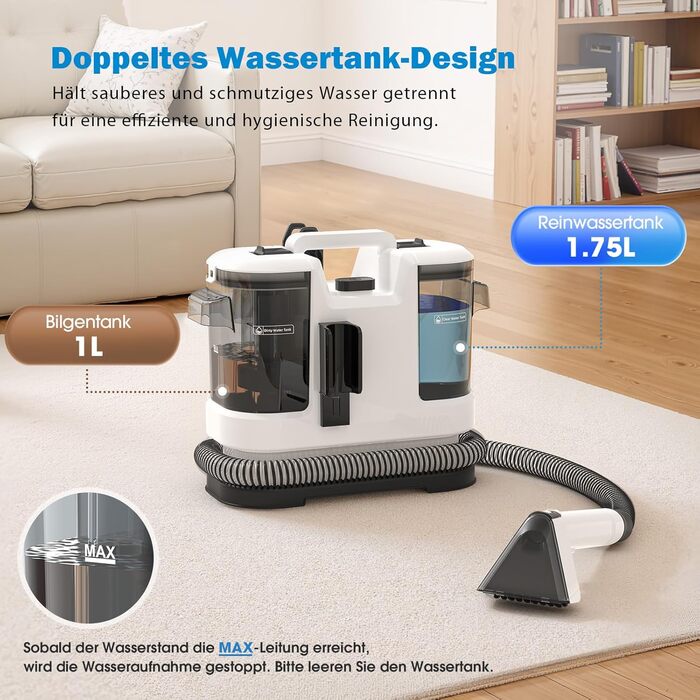 Lubluelu Пылесос для чищення мягкой мебели, 600 Вт - 18 кПа, для коврів, диванів та автосалонів, портативний, з самоочищенням та довгим шлангом (білий)