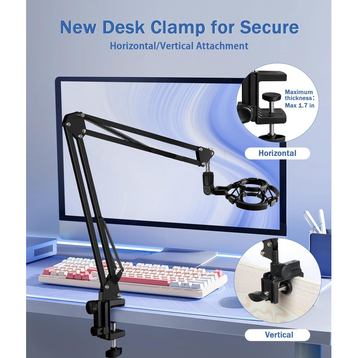 Підставка для мікрофона BILIONE з поп-фільтром та амортизатором, регульована, з адаптерами