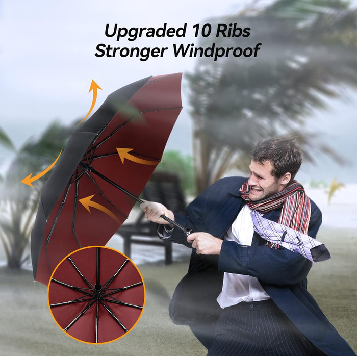 Чоловічий парасолька TechRise: компактний, автоматичний, штормостійкий (червоний & чорний)