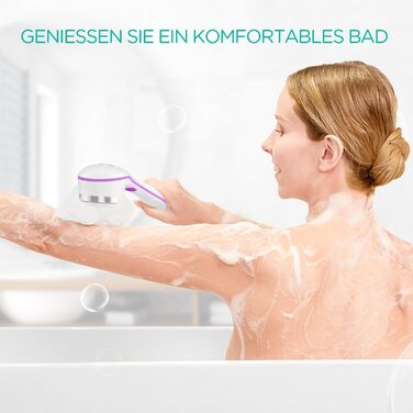 VOYOR Back Brush Shower Brush Body Brush Electric Back Scrubber with Long Handle Waterproof Rechargeable with 4 Cleaning Heads for Spa Shower Exfoliating Massage Brush BC100 (Purple)