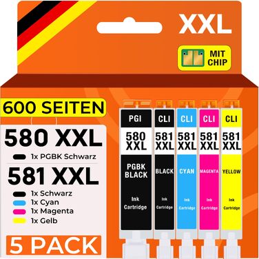 Комплект картриджів Supply Guy 580XXL 581XXL для принтерів Canon Pixma TS705, TS6350, TR8550, TS9550 (5 шт, XXL)