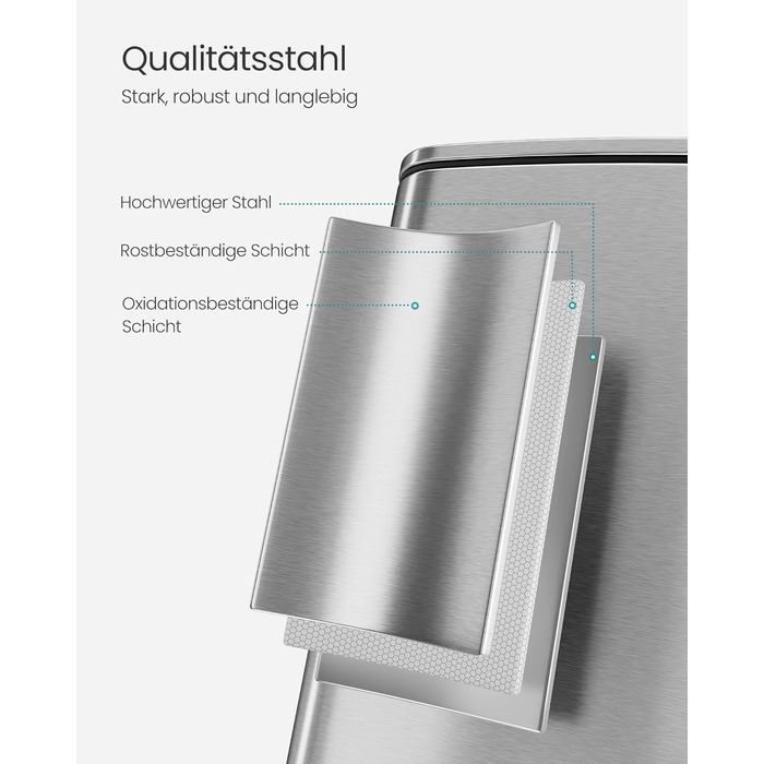 Відро для сміття SONGMICS 20 л з педаллю, сталеве, з внутрішнім відром, Soft-Close, металік срібло