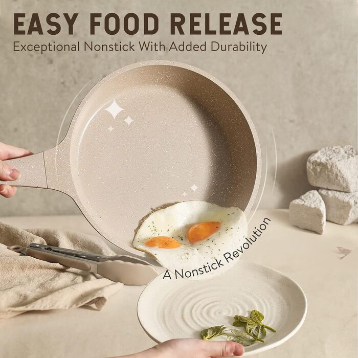 Набір посуду CAROTE 11 предметів: сковороди 24см, 28см, каструля 16см, каструля 24см, глибока сковорода 28см, з антипригарним покриттям та кришками, для індукційних плит